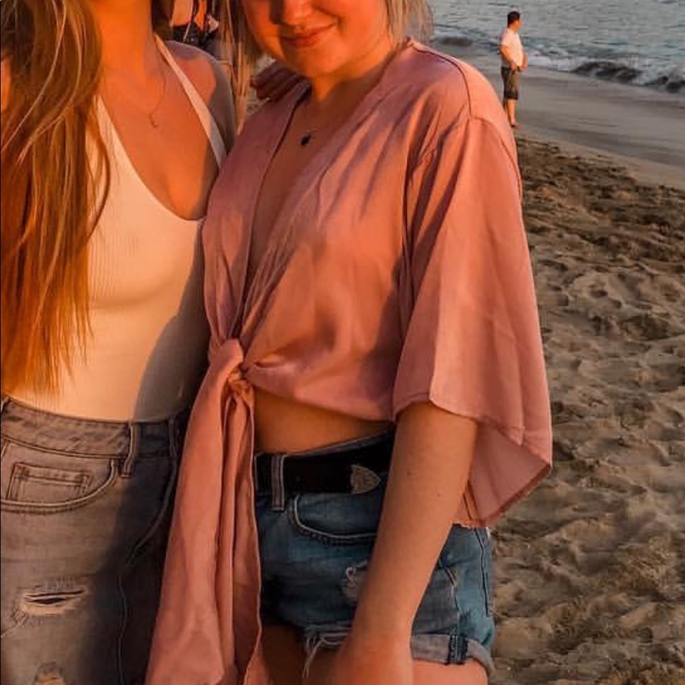 Princess Polly Blush Pink Silk Tie Blouse Top